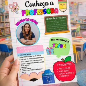 Lembrancinha Volta às aulas- Conhecendo a Professora (Editável)